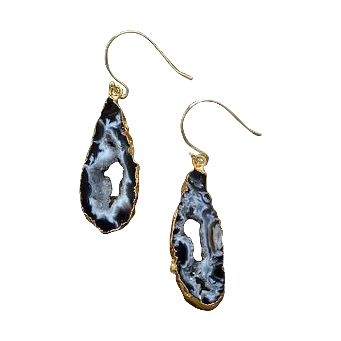 Natural Druzy Gold Plated Earrings